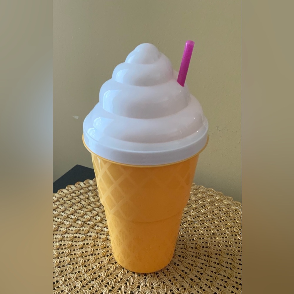 Whimsical Ice Cream Cone Cup with Swirl Lid - White & Yellow